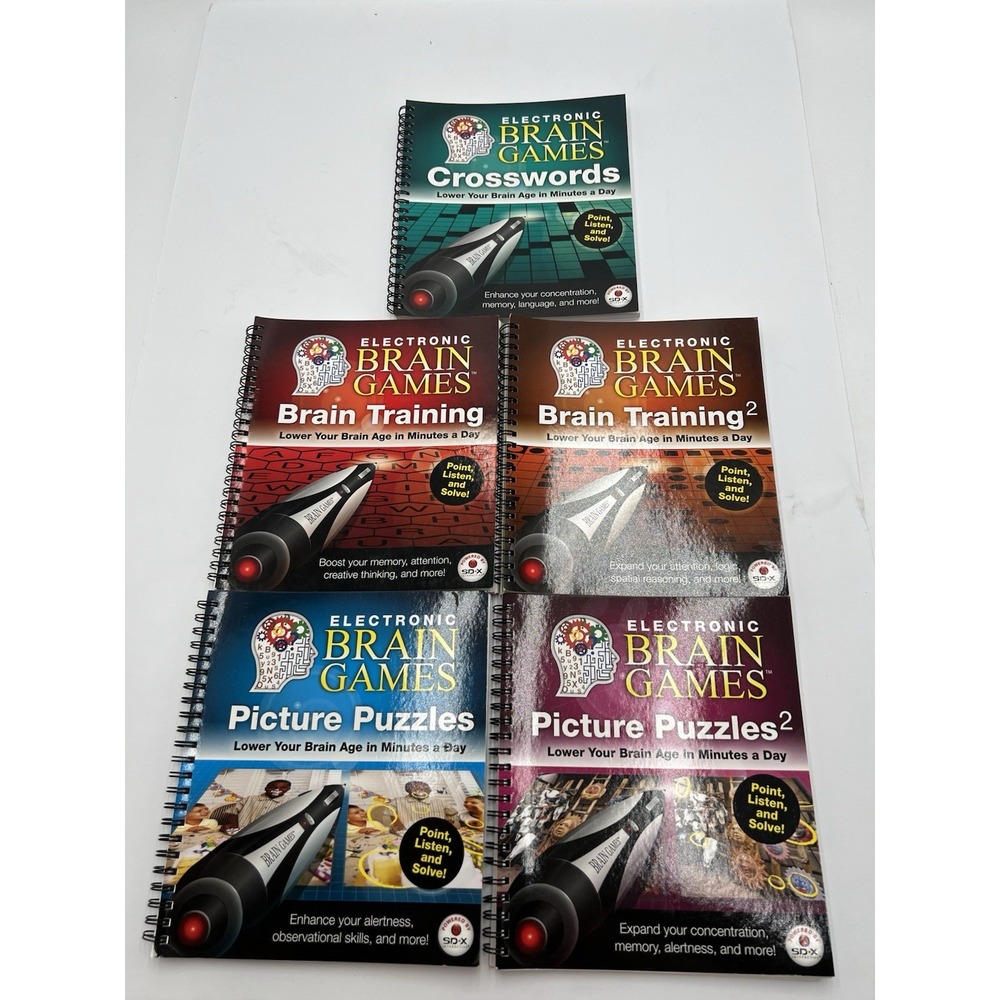 Electronic Brain Games 5 Book Lot Brain Training Crossword Picture Puzzles